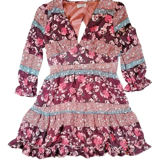 Sage the Label Dress Womens Medium Burgundy Floral Bohemian - Picture 5 of 16